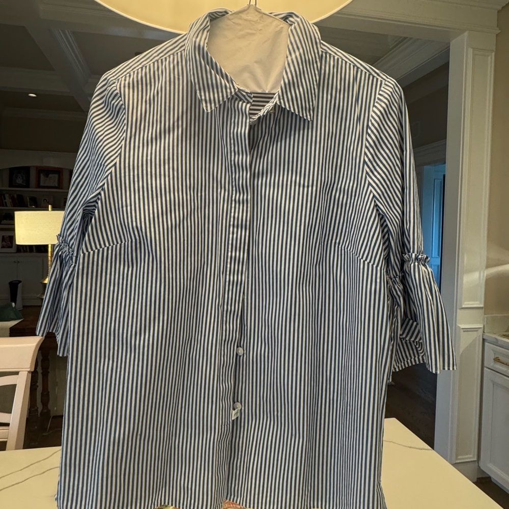 Draper James Blue and White Casual Button Down Shirt